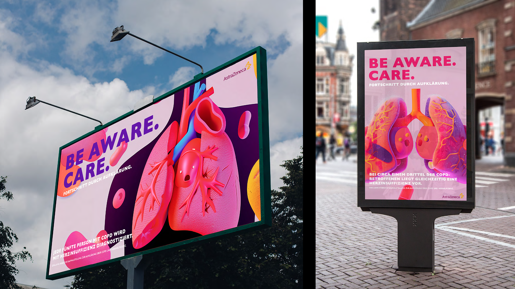 Campaign mockups displayed on outdoor digital billboards.